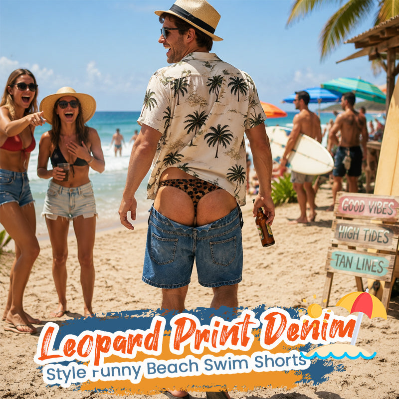 😄🐆Maillot de bain de plage amusant en jean imprimé léopard