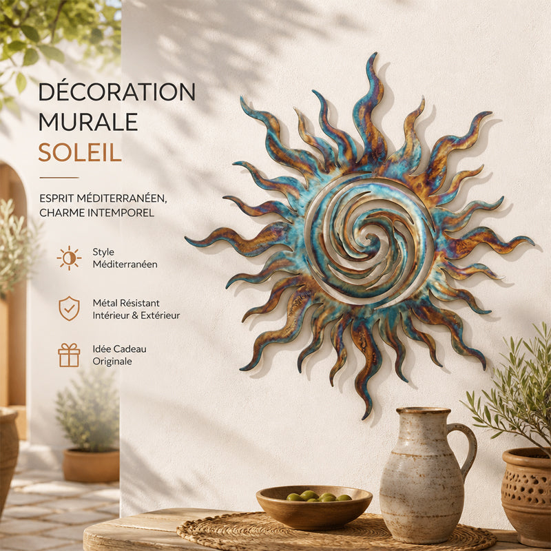 ☀️Décoration Murale Soleil En Silhouette Tourbillonnante Pour Intérieur Et Extérieur