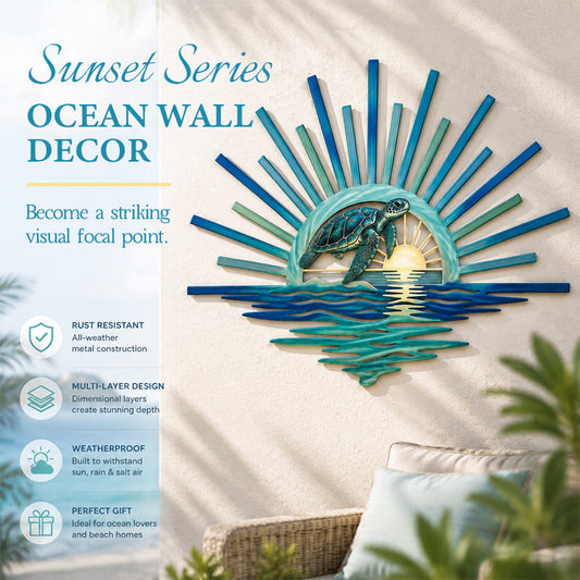 🌊 Décoration murale en métal « La légende des marées du coucher de soleil » : Décoration inspirée du coucher de soleil sur l’océan ! 🌅