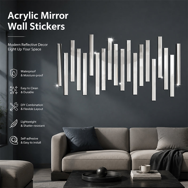 ✨ Stickers muraux miroir en bande longue : Décoration réfléchissante moderne à décoller et à coller ! 🪞