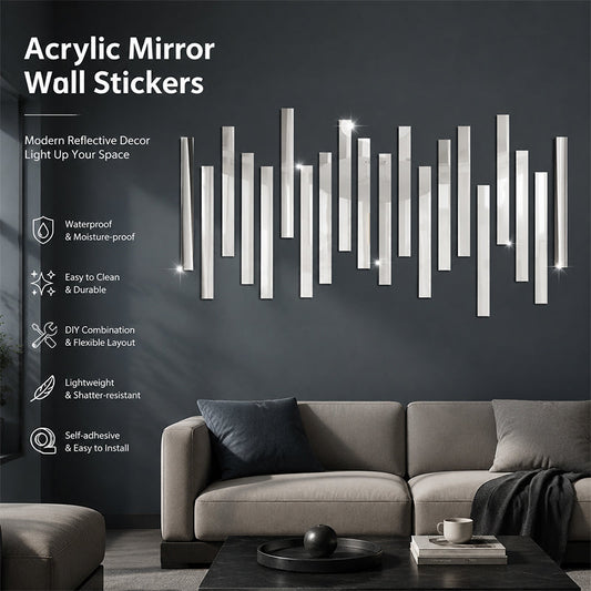 ✨ Stickers muraux miroir en bande longue : Décoration réfléchissante moderne à décoller et à coller ! 🪞