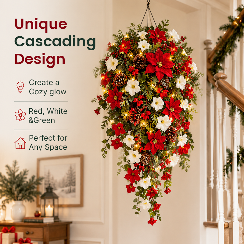 🎄🌺 Couronne de Noël lumineuse en cascade – Transformez n'importe quel espace en un décor festif !