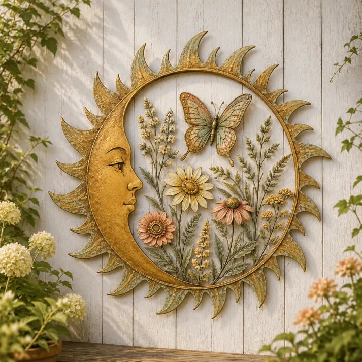 ☀️ Décoration Murale Soleil Vintage — Illuminez votre jardin et vos murs avec un charme naturel absolu ! ✨🌿