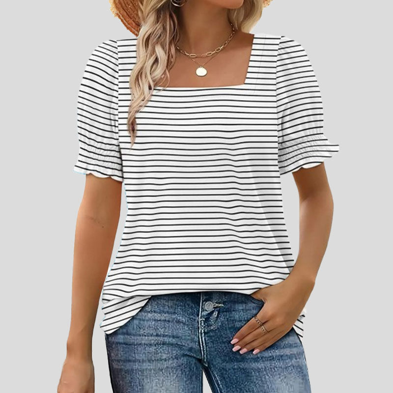 ⏳2025 Nouvelle arrivée🌸T-shirt à col carré et manches smockées pour femme