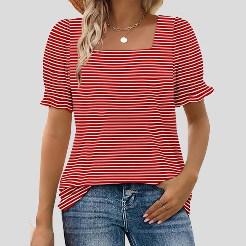⏳2025 Nouvelle arrivée🌸T-shirt à col carré et manches smockées pour femme