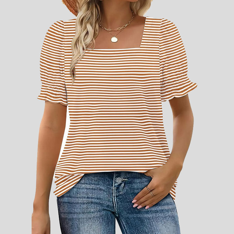 ⏳2025 Nouvelle arrivée🌸T-shirt à col carré et manches smockées pour femme