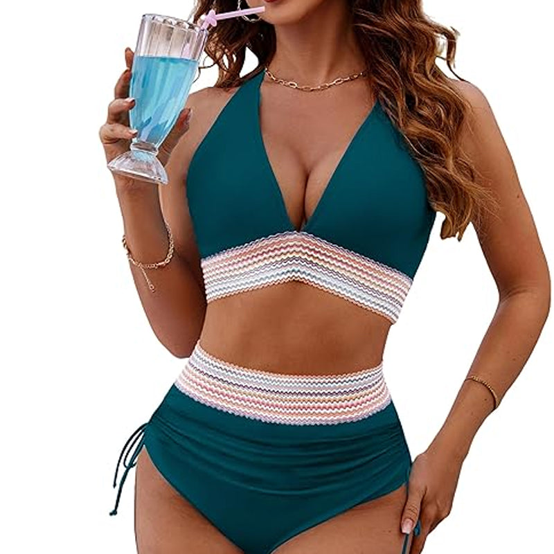 ☀️Vente spéciale d'été : 60% de réductio🏖️Ensembles de bikinis à taille haute avec contrôle du ventre et des couleurs