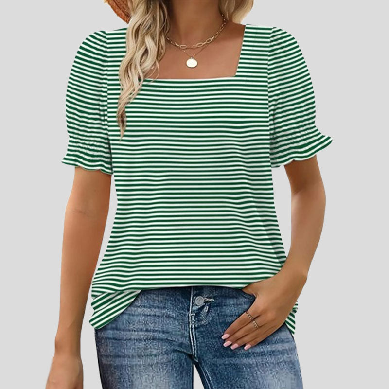 ⏳2025 Nouvelle arrivée🌸T-shirt à col carré et manches smockées pour femme