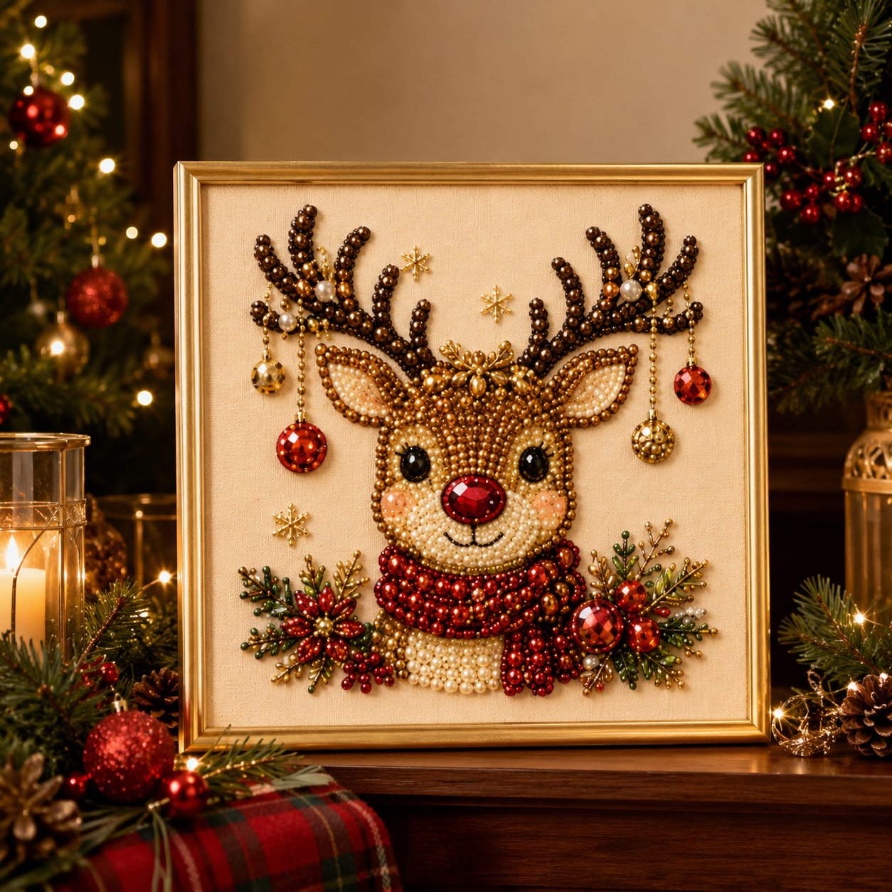 🎄 Illuminez votre Noël : Kit de Peinture Perlée 3D (Cadre inclus !) ✨