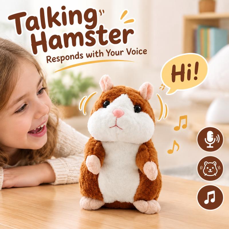 🐹 Peluche hamster parlante – répète les sons et bouge ! 3 couleurs + édition de Noël (15 cm) ✨🎄