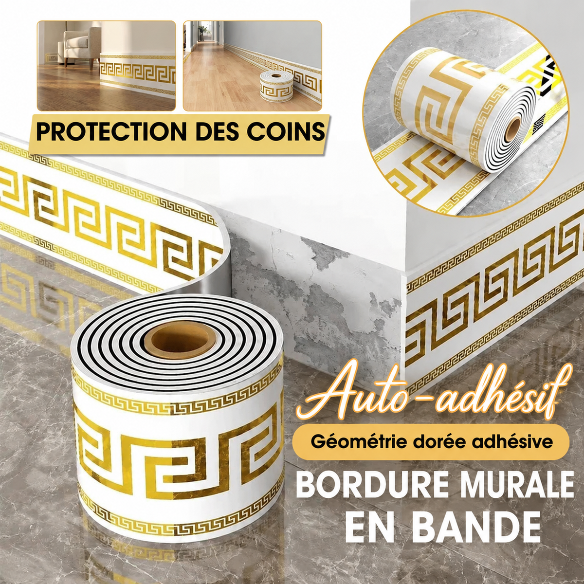 ✨ Bande de finition murale dorée à motif géométrique