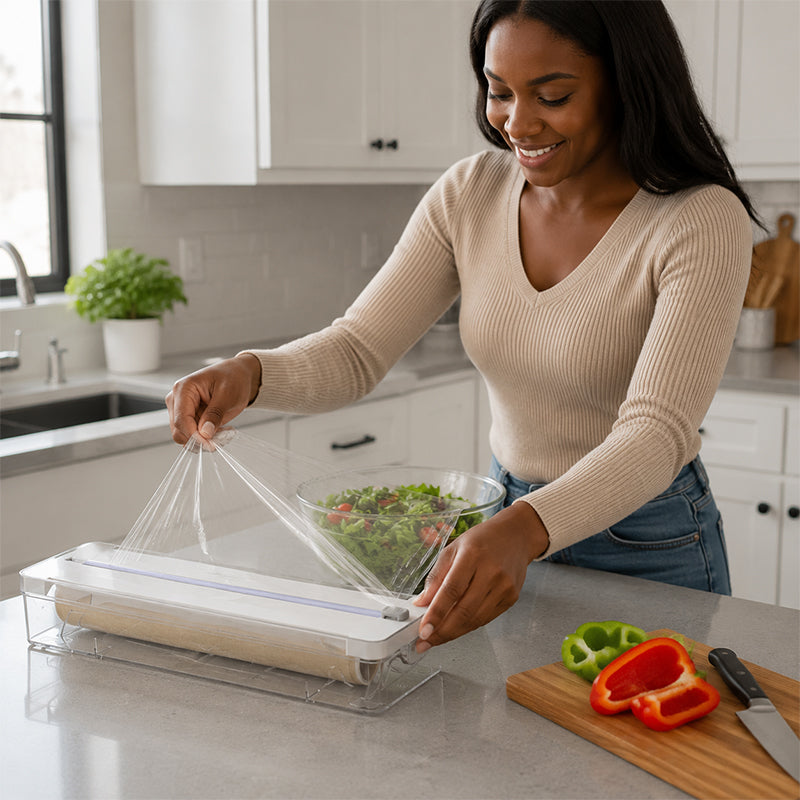 ✂️Dispenser Film Alimentaire et Aluminium avec Coupe-Glisse – Fini les Déchirures ! 🍳✨
