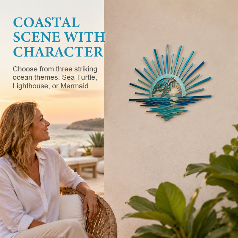 🌊 Décoration murale en métal « La légende des marées du coucher de soleil » : Décoration inspirée du coucher de soleil sur l’océan ! 🌅