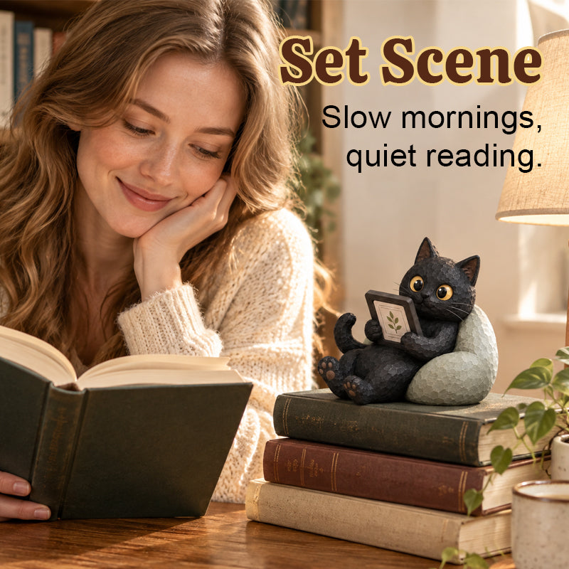 🐱 Figurine Chat Lecteur – Toujours Une Page de Plus à Lire