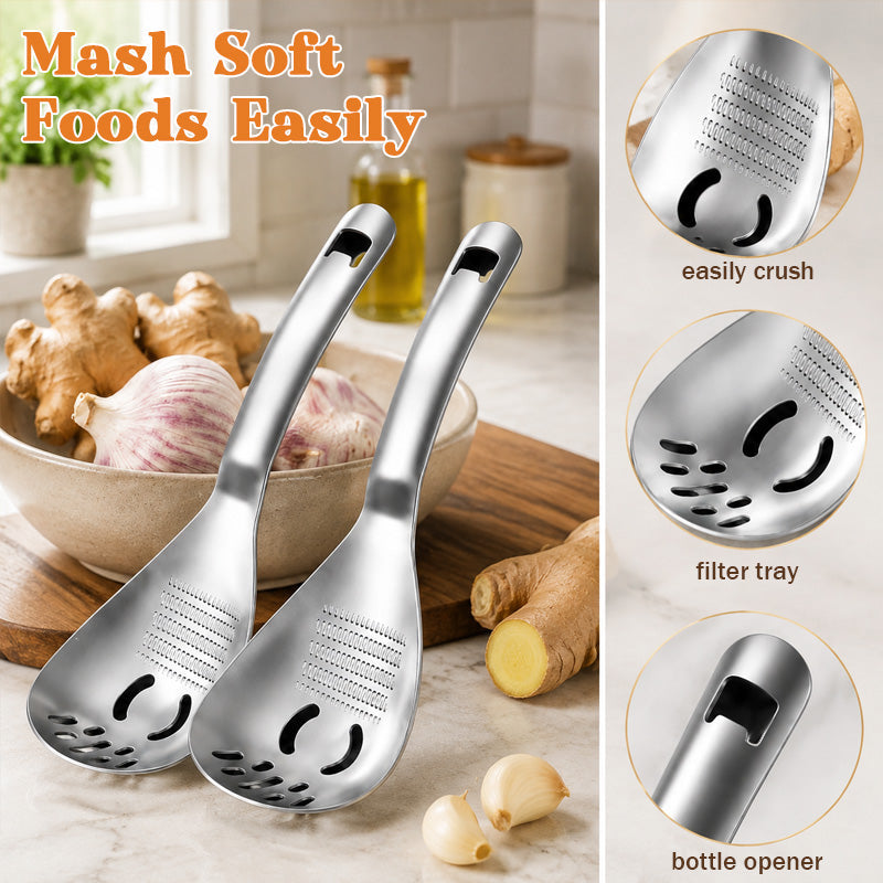 🥄 Cuillère de cuisine multifonctionnelle — Râpez, écrasez et filtrez en quelques secondes ! ✨🧄