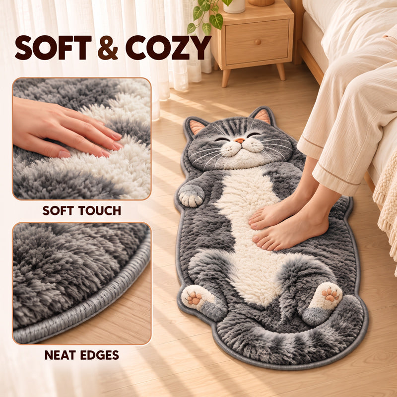 🐱 Tapis de sol absorbant en forme de chat – Un accueil de chat somnolent pour votre entrée ou votre chevet