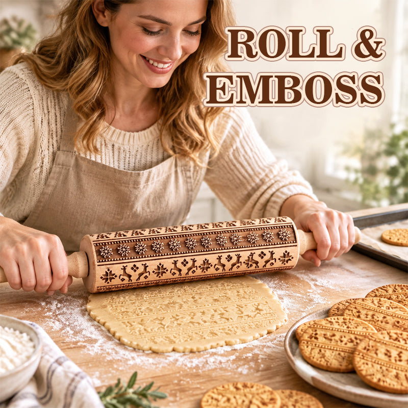 🎄🎨 Rouleau à pâtisserie gravé renne et bonhomme en pain d'épices — un simple geste, et vos biscuits se parent de motifs festifs