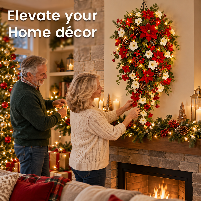 🎄🌺 Couronne de Noël lumineuse en cascade – Transformez n'importe quel espace en un décor festif !