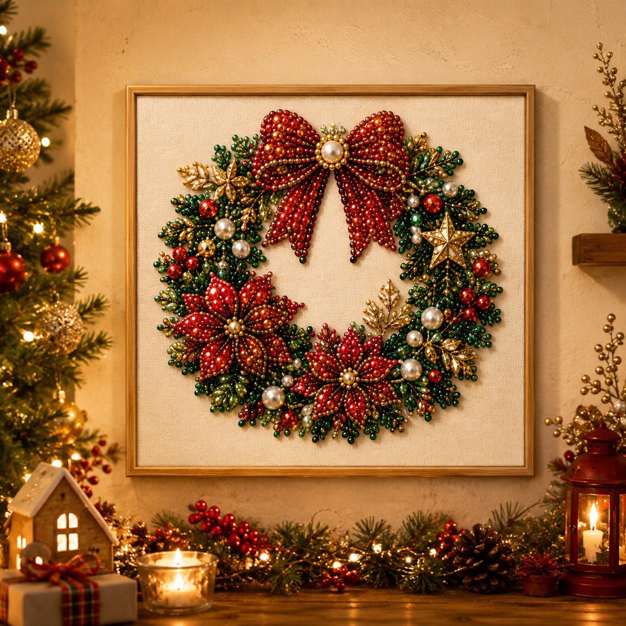 🎄 Illuminez votre Noël : Kit de Peinture Perlée 3D (Cadre inclus !) ✨