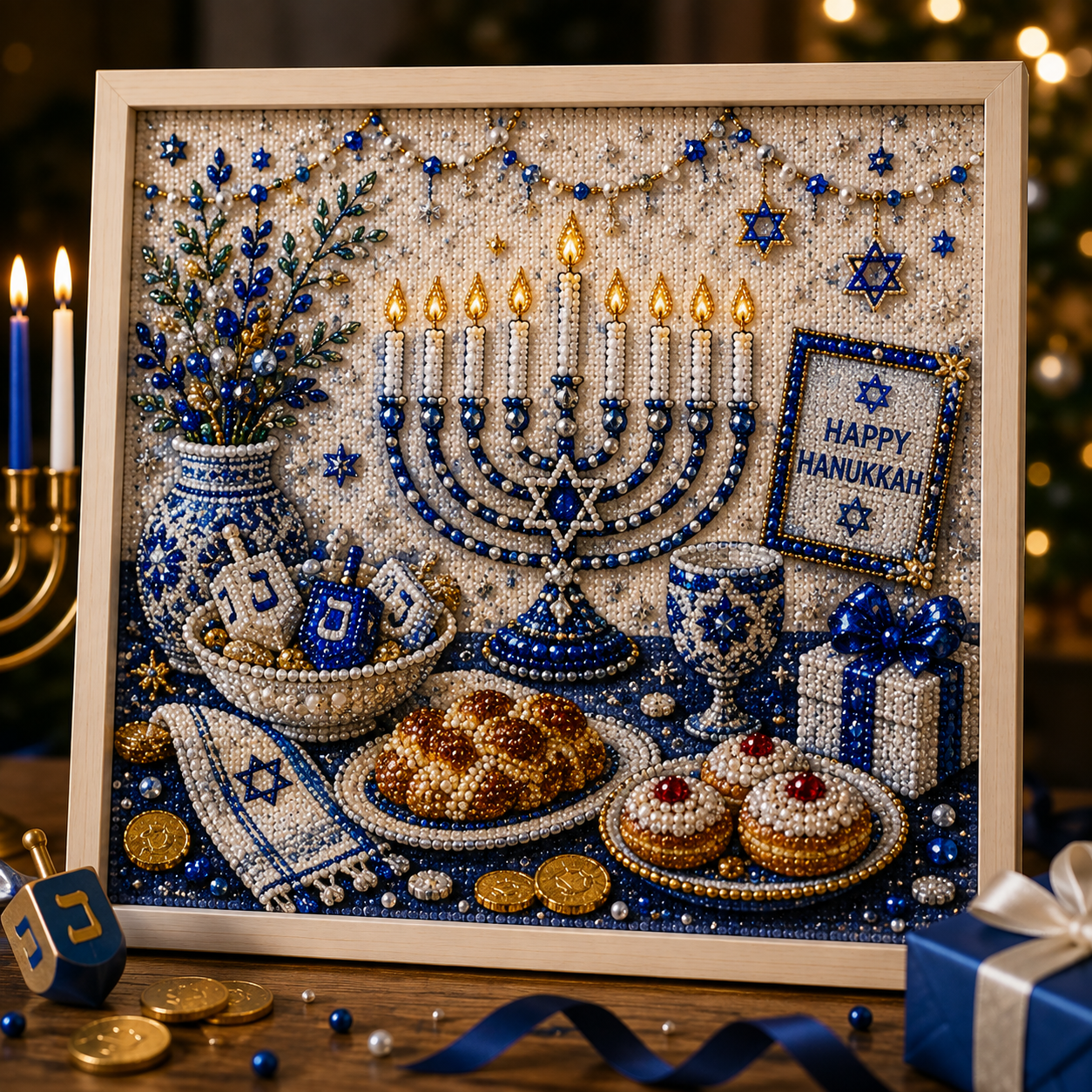 🕎✨ Kit DIY d'art perlé pour Hanoukka — créez ensemble une œuvre lumineuse pour les Huit Nuits de lumière