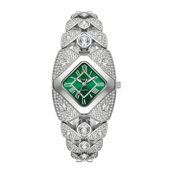 💎 Montre femme au cadran losange et strass – Élégance géométrique et éclat singulier