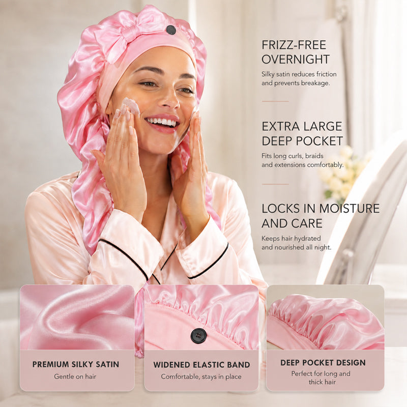 ✨Bonnet de nuit en soie antidérapant avec nœud papillon❤️Parfait pour une bonne nuit de sommeil