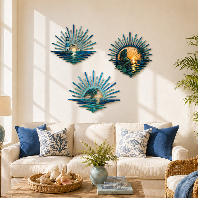 🌊 Décoration murale en métal « La légende des marées du coucher de soleil » : Décoration inspirée du coucher de soleil sur l’océan ! 🌅