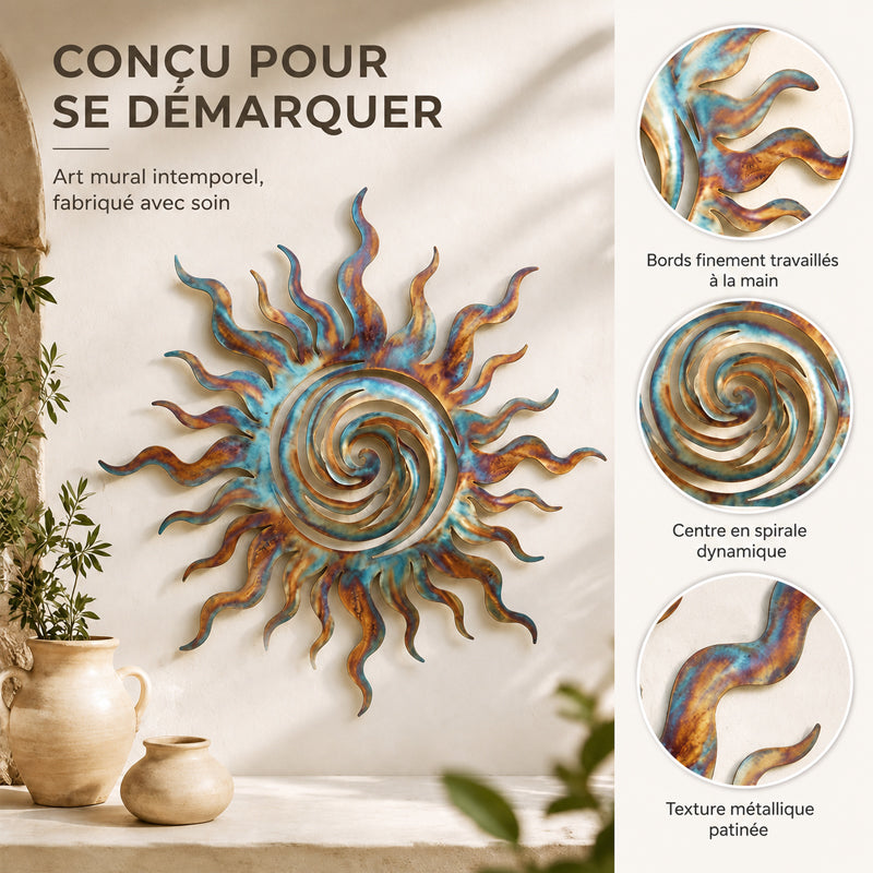 ☀️Décoration Murale Soleil En Silhouette Tourbillonnante Pour Intérieur Et Extérieur