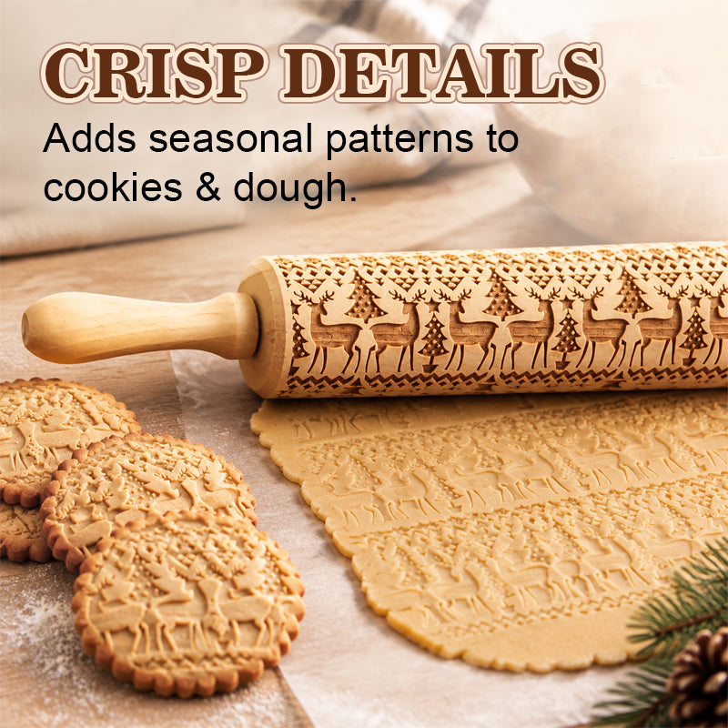 🎄🎨 Rouleau à pâtisserie gravé renne et bonhomme en pain d'épices — un simple geste, et vos biscuits se parent de motifs festifs