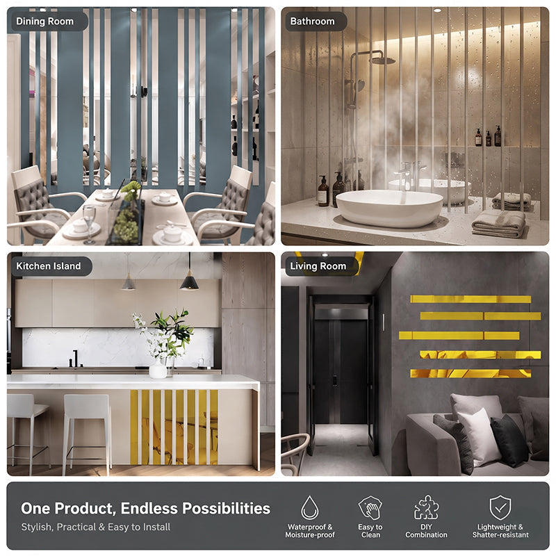 ✨ Stickers muraux miroir en bande longue : Décoration réfléchissante moderne à décoller et à coller ! 🪞