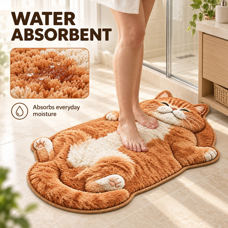 🐱 Tapis de sol absorbant en forme de chat – Un accueil de chat somnolent pour votre entrée ou votre chevet
