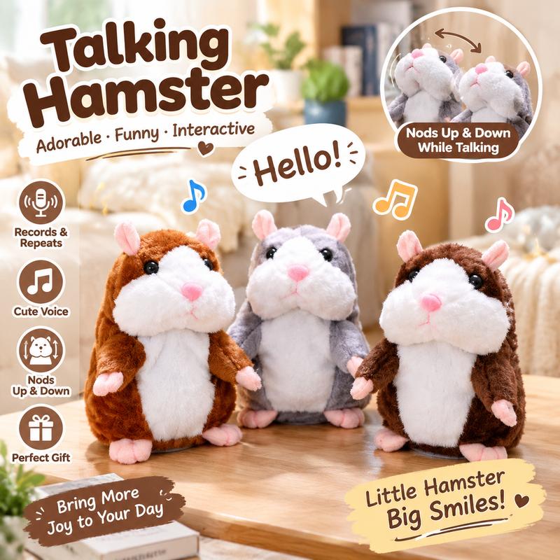 🐹 Peluche hamster parlante – répète les sons et bouge ! 3 couleurs + édition de Noël (15 cm) ✨🎄