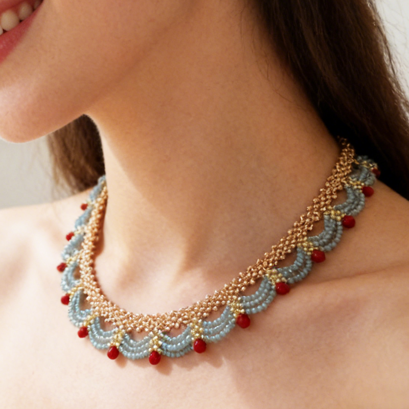 ✨Collier double rangée avec pompons en perles de couleur contrasté