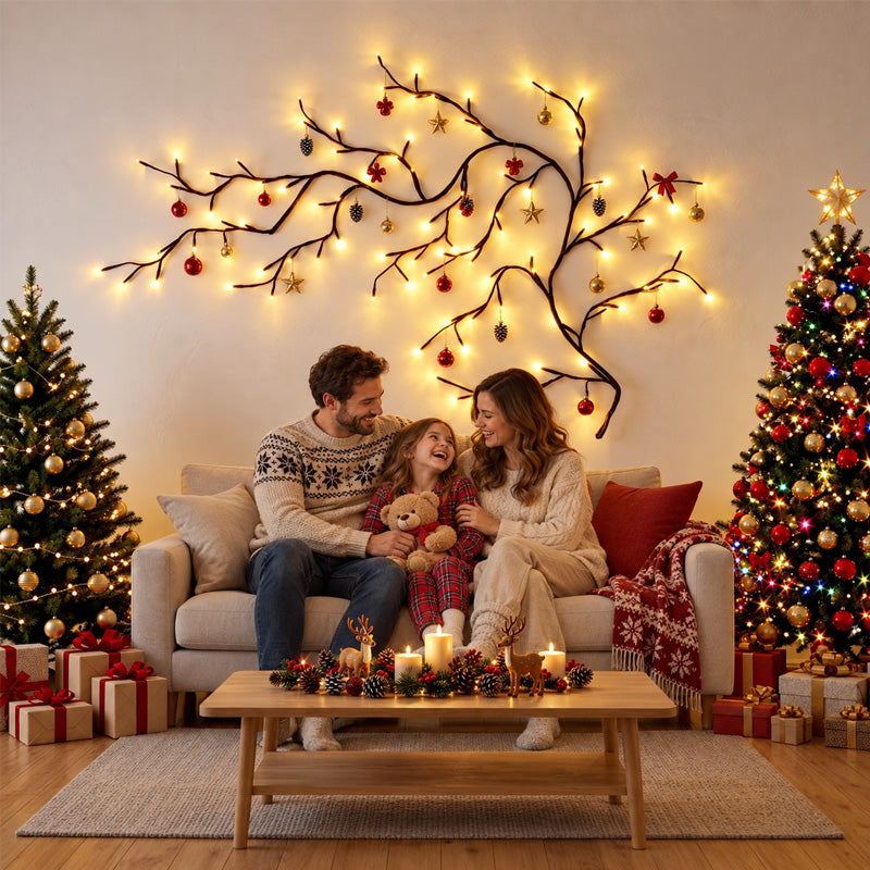🎄✨ Branche lumineuse LED blanc chaud--transformez un mur vide en coin de Noël chaleureux