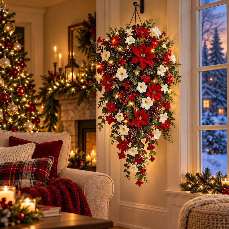 🎄🌺 Couronne de Noël lumineuse en cascade – Transformez n'importe quel espace en un décor festif !