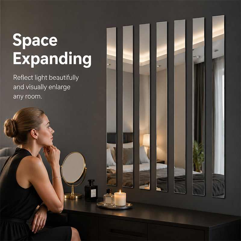 ✨ Stickers muraux miroir en bande longue : Décoration réfléchissante moderne à décoller et à coller ! 🪞