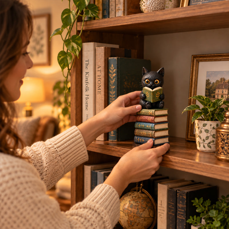🐱 Figurine Chat Lecteur – Toujours Une Page de Plus à Lire