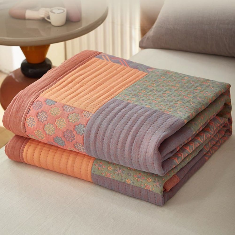 🌈 Courtepointe Réversible en Coton Mousseline à Carreaux Colorés – Deux ambiances en une, une touche de couleur pour la maison
