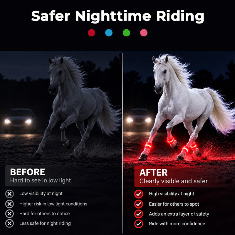 🐎 Bandes LED pour jambes de cheval | Bandes lumineuses et bien visibles pour les balades nocturnes