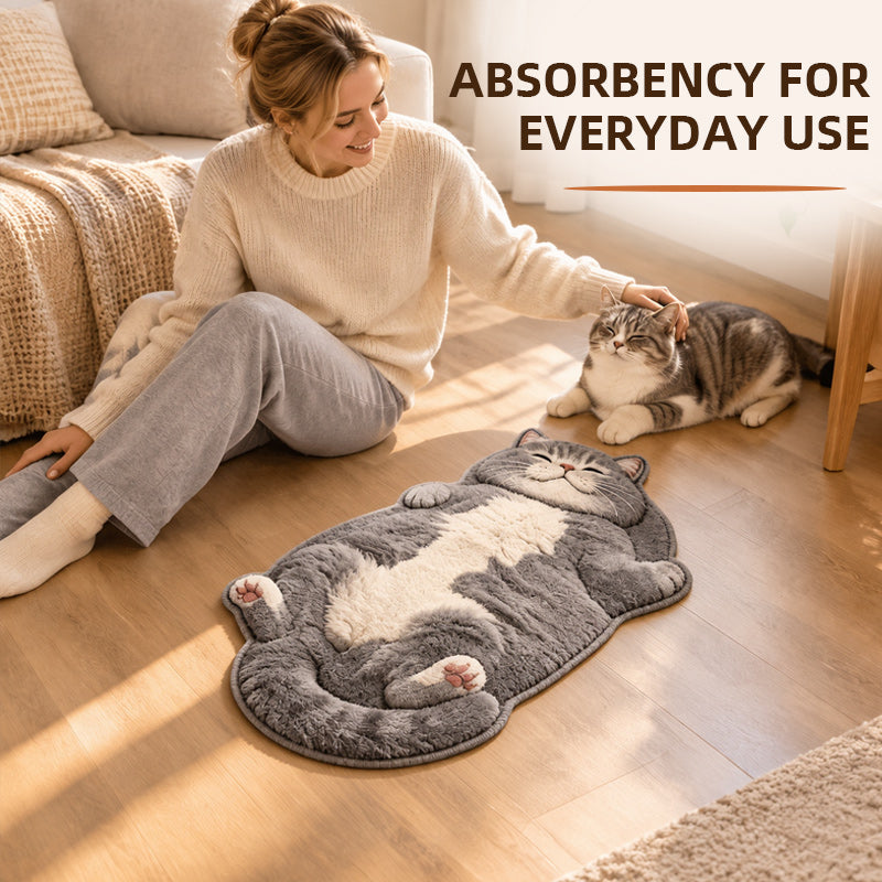 🐱 Tapis de sol absorbant en forme de chat – Un accueil de chat somnolent pour votre entrée ou votre chevet
