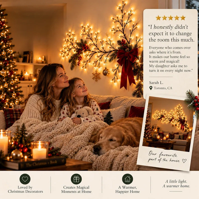 🎄✨ Branche lumineuse LED blanc chaud--transformez un mur vide en coin de Noël chaleureux
