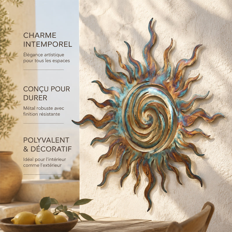 ☀️Décoration Murale Soleil En Silhouette Tourbillonnante Pour Intérieur Et Extérieur