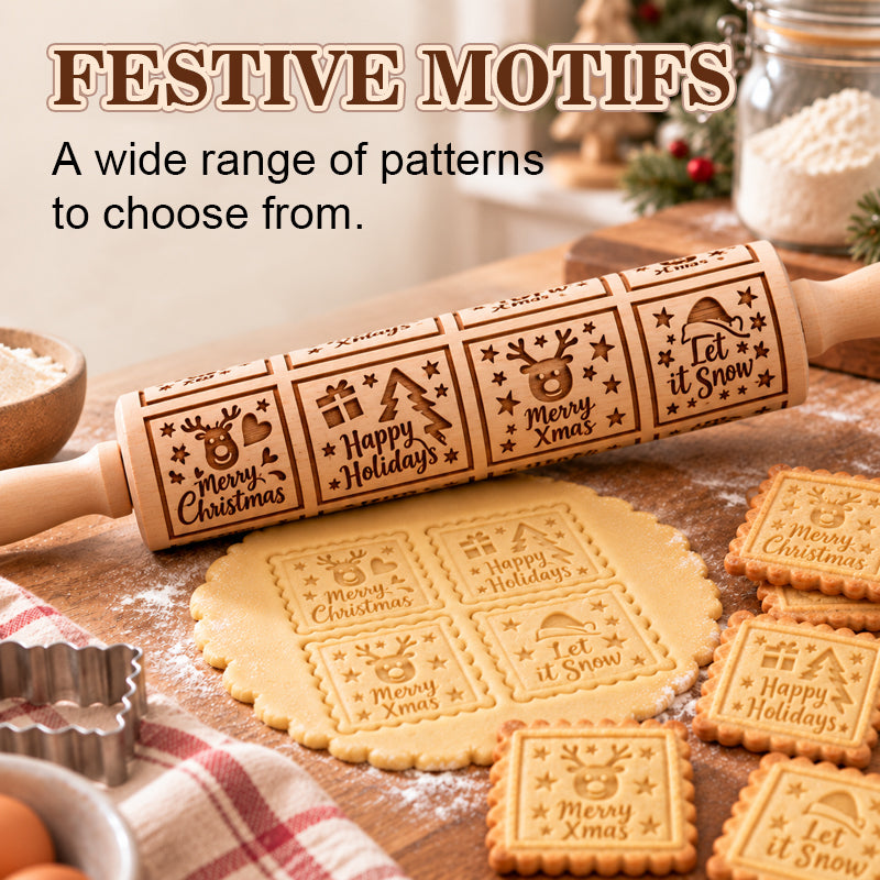 🎄🎨 Rouleau à pâtisserie gravé renne et bonhomme en pain d'épices — un simple geste, et vos biscuits se parent de motifs festifs