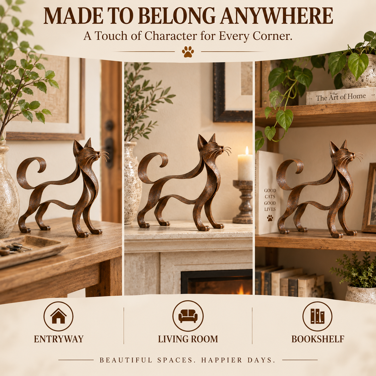 🐱✨ Sculpture métal Maine Coon--lignes fluides et charme rustique pour la maison d'un amoureux des chats