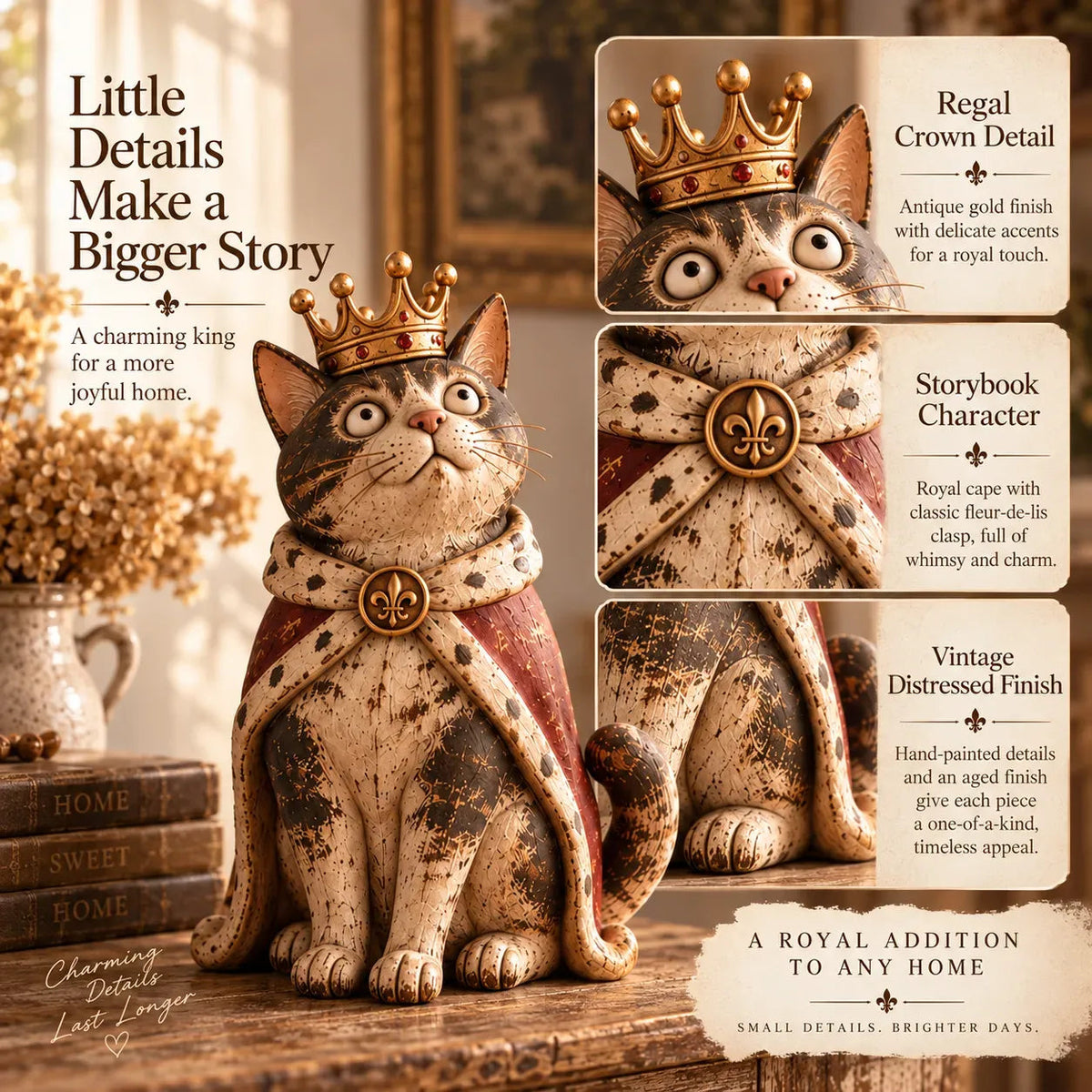 👑Cour médiévale des chats--5 figurines décoratives au charme vintage🐱