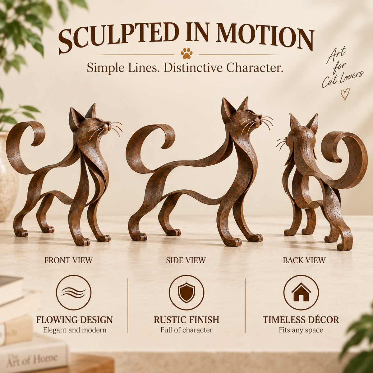 🐱✨ Sculpture métal Maine Coon--lignes fluides et charme rustique pour la maison d'un amoureux des chats
