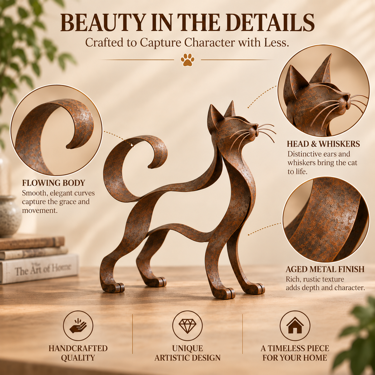 🐱✨ Sculpture métal Maine Coon--lignes fluides et charme rustique pour la maison d'un amoureux des chats