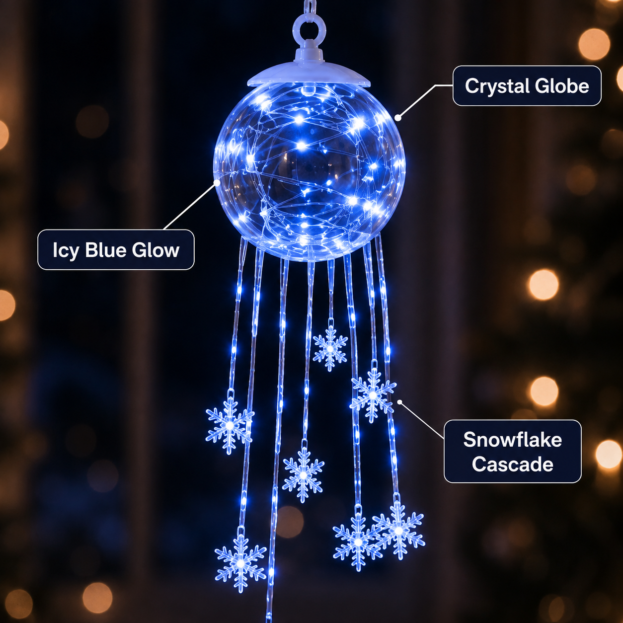 ❄️Cascade de flocons de neige magique d'hiver – Ornement de Noël suspendu à DEL💎