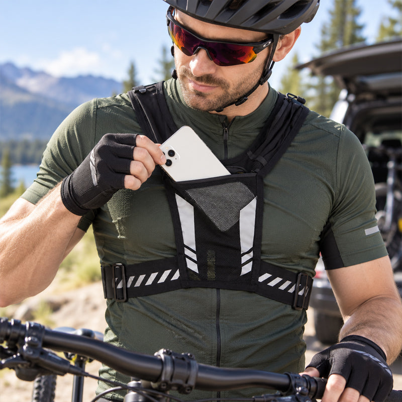 🏃Gilet de course « mains libres » — Rangement pour gourde et téléphone, et éléments réfléchissants pour la sécurité