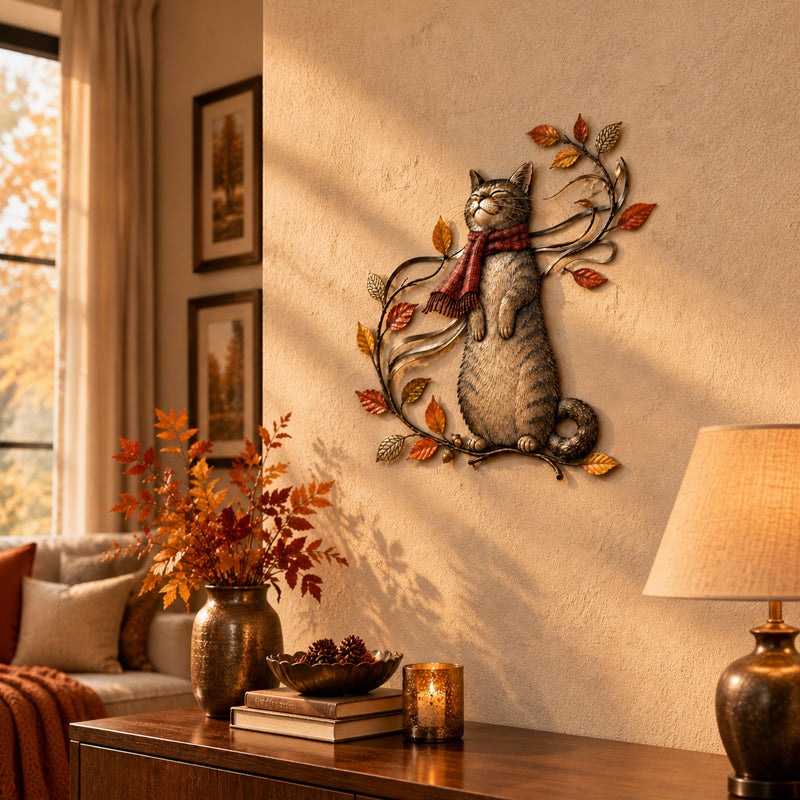 🍂🐱 Décoration murale chat d'automne--accrochez la chaleur de l'automne et un chat plein de charme